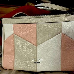 Guess Cream and Pink Clutch with Geometric Design